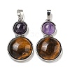 Natural Tiger Eye & Natural Amethyst Pendants G-G147-06P-07-1