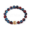 Round Glass Beaded Stretch Bracelet with Gold Plated Brass Ring for Women BJEW-N018-02C-1