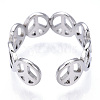 304 Stainless Steel Peace Sign Open Cuff Ring for Women RJEW-T027-08P-4