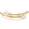 Brass & Natural Freshwater Pearl Beads Open Cuff Bangles for Women BJEW-F470-03G-01-3