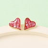 Brass Enamel Heart Stud Earrings EJEW-I322-08G-2