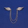 Double Wing with Hanging Chain Alloy Suit Collar Brooch JEWB-WH0026-01P-1