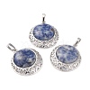 Natural Blue Spot Jasper Pendants with Hollow Platinum Brass Findings G-P448-A10-P-1