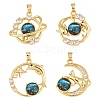 4Pcs 4 Styles Brass Micro Pave Clear Cubic Zirconia with Glass Pendants KK-YW0003-02-1