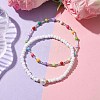 2Pcs 2 Styles Pearl & 4mm Round Glass Seed Beaded Stretch Bracelets BJEW-JB10349-2