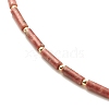 Natural Sesame Jasper/Kiwi Jasper Column Beaded Necklace with Synthetic Hematite NJEW-JN03840-01-2