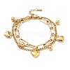 Heart and Round Ball Charm Multi-strand Bracelet BJEW-G639-24G-1