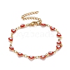 Enamel Heart with Evil Eye Link Chains Bracelet BJEW-P271-07G-2