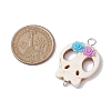 Halloween Skull Synthetic Turquoise Connector Charms with Flower Resin PALLOY-JF02780-2