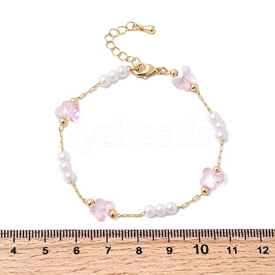 Brass & Glass Link Chain Bracelets for Women BJEW-F517-02G-02-1