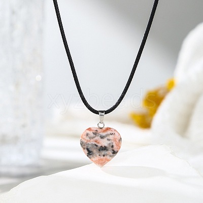 Natural Pink Zebra Jasper Heart Pendant Black Cord Necklaces NI9317-5-1