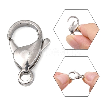 Tarnish Resistant Polished 316 Surgical Stainless Steel Lobster Claw Clasps X-STAS-R072-18A-1