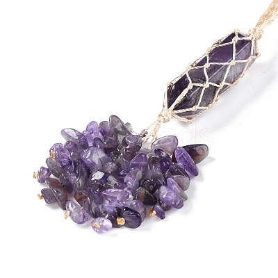 Natural Amethyst Reiki Healing Wall Hanging Pendant X-HJEW-C005-01C-1