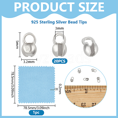 925 Sterling Silver Bead Tips with Suede Fabric Square Silver Polishing Cloth FIND-BC0013-10A-1