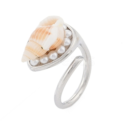 Shell Open Cuff Ring for Women RJEW-Z047-01P-04-1