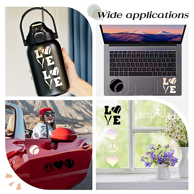8 Sheets 4 Style Heart & Tennis Pattern Laser Style PET Waterproof Self-Adhesive Stickers STIC-GF0001-02A-1