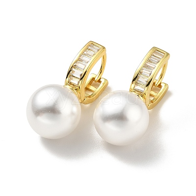 Plastic Pearl Dangle Stud Earrings with Clear Cubic Zirconia EJEW-A070-18G-1