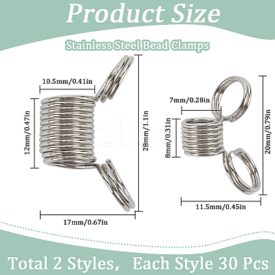60Pcs 2 Styles Stainless Steel Spring Bead Clamps for Beading Jewelry Making FIND-SC0009-62-1