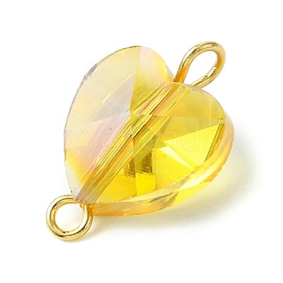6pcs 6 Colors Glass Heart Connector Charms PALLOY-JF03072-1