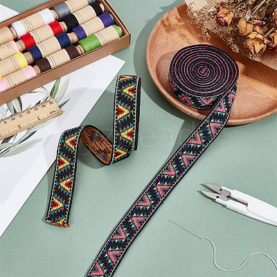 6 Yards 2 Colors Ethnic Style Embroidery Flat Polyester Elastic Triangle Jacquard Cord/Band OCOR-BC0007-68-1