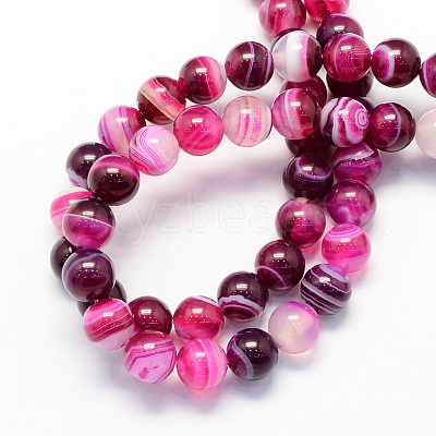 Round Natural Striped Agate/Banded Agate Stone Beads Strands X-G-S118-8mm-02-1