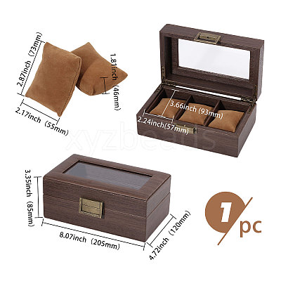 3-Slot Wood Covered with PU Leather Watch Storage Boxes with Glass Visible Window Hinged Lids and Lint Pillows Inside CON-WH0113-10B-1