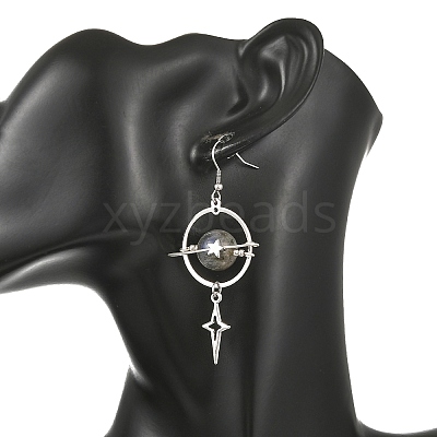 4 Pairs 4 Styles Natural Gemstone & Alloy Pendant Dangle Earrings EJEW-TA00818-1