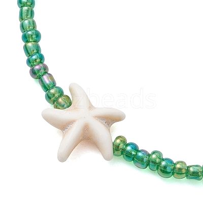 12Pcs 12 Colors Summer Beach Dyed Synthetic Turquoise Starfish with Glass Beaded Anklets AJEW-AN00778-1