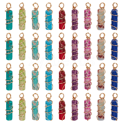 36Pcs 9 Colors Dyed Synthetic Imperial Jasper Copper Wire Wrapped Pendants PALLOY-FG00003-1