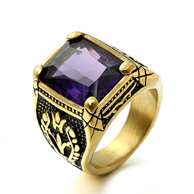 316L Stainless Steel & Cubic Zirconia Men's Vintage Carved Finger Rings FS-WG82D33-55-1