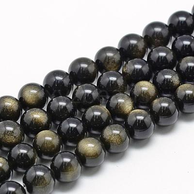 Natural Golden Sheen Obsidian Beads Strands G-R446-14mm-23-1
