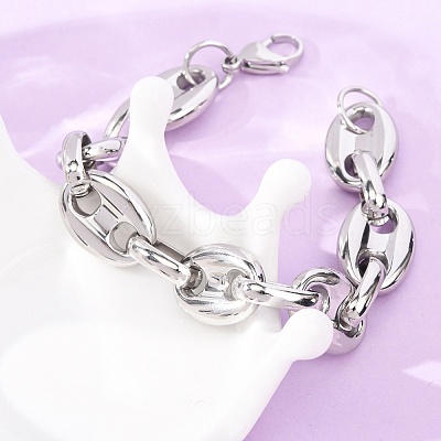 304 Stainless Steel Coffee Bean Link Chain Bracelets for Women Men LS-BJEW-F529-10B-P-1