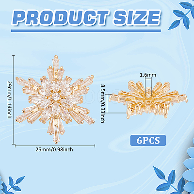 6Pcs 1-Hole Brass Micro Pave Clear Cubic Zirconia Shank Buttons BUTT-FG0001-35G-1