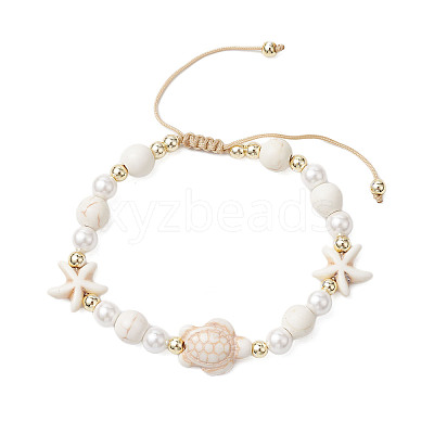 Starfish & Turtle Synthetic Magnesite Braided Bead Bracelets BJEW-JB11047-02-1