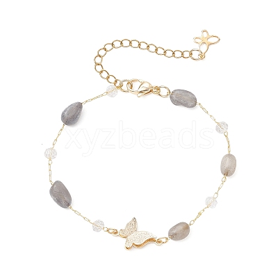 Handmade Glass & Natural Labradorite Nuggets Beads Necklaces BJEW-JB12461-02-1