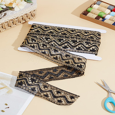 5 Yards Polyester Embroidery Lace Ribbon with Paillette OCOR-LP0003-09A-1