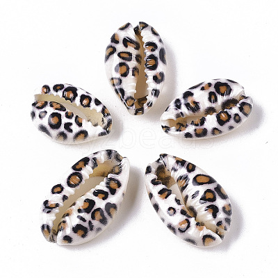 Printed Natural Cowrie Shell Beads X-SSHEL-R047-01-B02-1