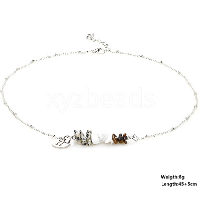 Naatural Dalmatian Jasper & Tiger Eye & Howlite Chip & Alloy Constellation Pendant Necklaces WGB0CBC-09-1