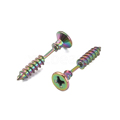 304 Stainless Steel Screw Shape Front Back Stud Earrings LS-STAS-WH0061-23M-1