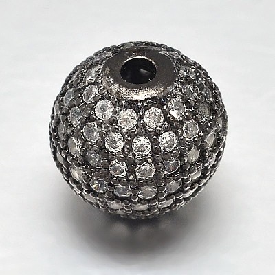 Round Brass Micro Pave Cubic Zirconia Beads ZIRC-N016-01B-12mm-1