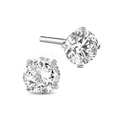 Rhodium Plated 925 Sterling Silver Four Pronged Ear Studs JE420A-01-1