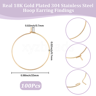100Pcs 304 Stainless Steel Hoop Earring Findings STAS-BBC0009-65-1