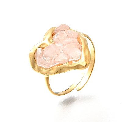 Natural Rose Quartz Chip Finger Rings for Women RJEW-R012-07G-1
