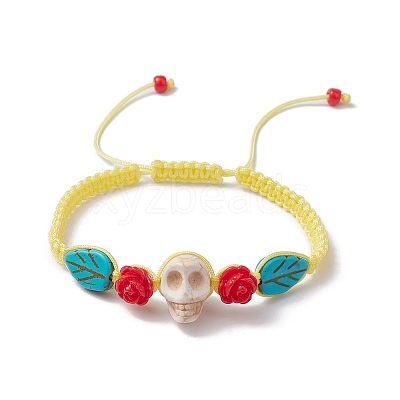 5Pcs 5 Colors Adjustable Synthetic Dyed Turquoise & Magnesite Braided Bead Bracelet Sets BJEW-JB10603-1