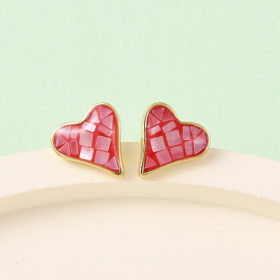 Brass Enamel Heart Stud Earrings EJEW-I322-08G-1