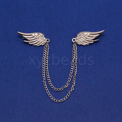 Double Wing with Hanging Chain Alloy Suit Collar Brooch JEWB-WH0026-01P-1