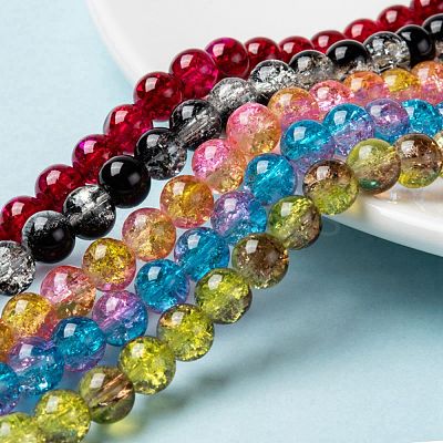 Two Tone Crackle Glass Beads Strands CCG-Q002-8mm-M-1
