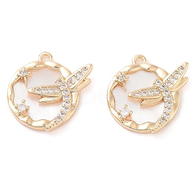 Brass Micro Pave Clear Cubic Zirconia Dragonfly Pendants KK-U028-14G-1