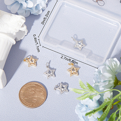 8Pcs 2 Colors Brass Cubic Zirconia Charms ZIRC-BBC0001-75-1