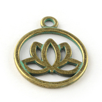 Flat Round with Lotus Zinc Alloy Pendants X-PALLOY-R065-170-LF-1